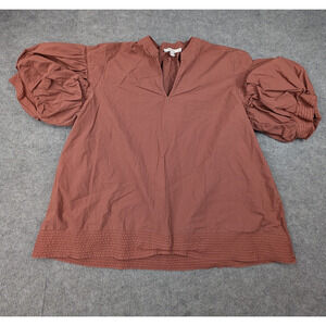 Chicos Blouse Womens 2 US 12 Puff Sleeve Cotton Poplin Cottage Minimal Staple